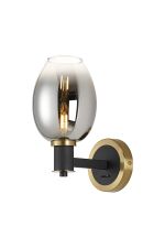 Erdi Wall Light 1 Light E14, Brass/Satin Black/Smoke Fade Wine Glass Glass