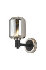 Erdi Wall Light 1 Light E14, Satin Nickel/Satin Black/Smoke Striped Cylinder Glass