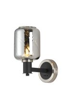 Erdi Wall Light 1 Light E14, Satin Nickel/Satin Black/Smoke Twisted Cylinder Glass