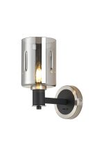 Erdi Wall Light 1 Light E14, Satin Nickel/Satin Black/Smoke Uniform Dimple Cylinder Glass