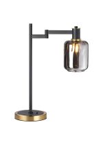 Erdi Swing Arm Table Lamp 1 Light E14, Brass/Satin Black/Smoke Striped Cylinder Glass