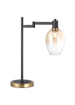 Erdi Swing Arm Table Lamp 1 Light E14, Brass/Satin Black/Amber Fade Wine Glass Glass