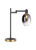 Erdi Swing Arm Table Lamp 1 Light E14, Brass/Satin Black/Smoke Fade Wine Glass Glass