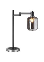 Erdi Swing Arm Table Lamp 1 Light E14, Satin Nickel/Satin Black/Smoke Striped Cylinder Glass