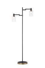 Erdi Swing Arm Floor Lamp 2 Light E14, Brass/Satin Black/Clear Uniform Dimple Cylinder Glass