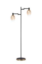 Erdi Swing Arm Floor Lamp 2 Light E14, Brass/Satin Black/Amber Fade Wine Glass Glass