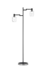Erdi Swing Arm Floor Lamp 2 Light E14, Satin Nickel/Satin Black/Clear Twisted Cylinder Glass