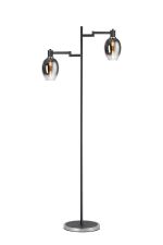 Erdi Swing Arm Floor Lamp 2 Light E14, Satin Nickel/Satin Black/Smoke Fade Wine Glass Glass