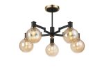 Erdi 71cm Swing Arm Semi Ceiling, 5 Light E14, Brass/Satin Black/Amber Plated Round Segment Glass
