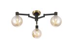 Erdi 62cm Swing Arm Flush Ceiling, 3 Light E14, Brass/Satin Black/Amber Plated Round Segment Glass