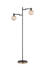 Erdi Swing Arm Floor Lamp 1 Light E14, Brass/Satin Black/Amber Plated Round Segment Glass
