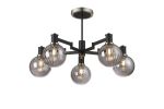 Erdi 71cm Swing Arm Semi Ceiling, 5 Light E14, Satin Nickel/Satin Black/Smoke Plated Round Segment Glass
