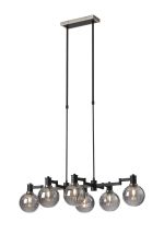 Erdi Swing Arm Telescopic Linear Pendant, 6 Light E14, Satin Nickel/Satin Black/Smoke Plated Round Segment Glass
