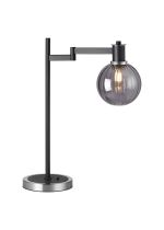 Erdi Swing Arm Table Lamp 1 Light E14, Satin Nickel/Satin Black/Smoke Plated Round Segment Glass