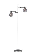 Erdi Swing Arm Floor Lamp 1 Light E14, Satin Nickel/Satin Black/Smoke Plated Round Segment Glass