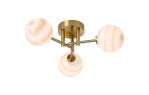 Gana 44.5cm Semi Flush Ceiling Round, 3 Light G9, IP44, Brass Gold/Brown Round Marble Effect Glass