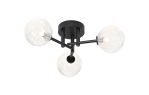 Gana 44.5cm Semi Flush Ceiling Round, 3 Light G9, IP44, Satin Black/Clear Ribbed Round Glass