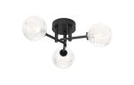 Gana 44.5cm Semi Flush Ceiling Round, 3 Light G9, IP44, Satin Black/Clear Dune Effect Round Glass