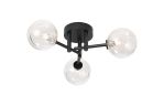 Gana 44.5cm Semi Flush Ceiling Round, 3 Light G9, IP44, Satin Black/Clear Waved Round Glass