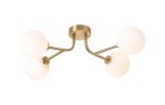 Gana Linear Semi Flush Ceiling, 4 Light G9, IP44, Brass Gold/Opal Smooth Round Glass