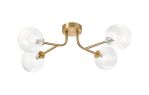 Gana Linear Semi Flush Ceiling, 4 Light G9, IP44, Brass Gold/Clear Ribbed Round Glass