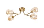 Gana Linear Semi Flush Ceiling, 4 Light G9, IP44, Brass Gold/Amber Smooth Tubular Glass