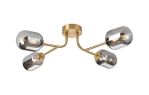 Gana Linear Semi Flush Ceiling, 4 Light G9, IP44, Brass Gold/Smoke Smooth Tubular Glass