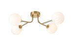 Gana Linear Semi Flush Ceiling, 4 Light G9, IP44, Brass Gold/Opal Round Segment Glass