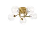 Gana 50cm Semi Flush Ceiling Round, 5 Light G9, IP44, Brass Gold/Clear Smooth Round Glass