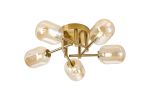 Gana 52cm Semi Flush Ceiling Round, 5 Light G9, IP44, Brass Gold/Amber Smooth Tubular Glass