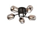 Gana 52cm Semi Flush Ceiling Round, 5 Light G9, IP44, Satin Black/Smoke Smooth Tubular Glass