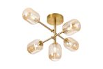 Gana Semi Flush Ceiling Tiered Adjustable Arms, 5 Light G9, IP44, Brass Gold/Amber Smooth Tubular Glass