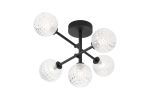 Gana Semi Flush Ceiling Tiered Adjustable Arms, 5 Light G9, IP44, Satin Black/Clear Cross Pattern Round Glass