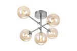 Gana Semi Flush Ceiling Tiered Adjustable Arms, 5 Light G9, IP44, Polished Chrome/Amber Smooth Round Glass