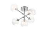 Gana Semi Flush Ceiling Tiered Adjustable Arms, 5 Light G9, IP44, Polished Chrome/Clear Smooth Round Glass