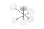 Gana Semi Flush Ceiling Tiered Adjustable Arms, 5 Light G9, IP44, Polished Chrome/Clear Ribbed Round Glass