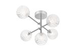 Gana Semi Flush Ceiling Tiered Adjustable Arms, 5 Light G9, IP44, Polished Chrome/Clear Cross Pattern Round Glass