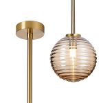 Gana 12cm Telescopic Pendant, 1 Light G9, IP44, Brass Gold/Amber Ribbed Round Glass