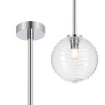 Gana 12cm Telescopic Pendant, 1 Light G9, IP44, Polished Chrome/Clear Ribbed Round Glass