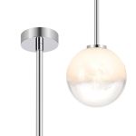 Gana 12cm Telescopic Pendant, 1 Light G9, IP44, Polished Chrome/White Two-Tone Snow Specks Round Glass