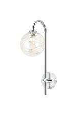 Gana Curved Arm Wall Light, 1 Light G9, IP44, Polished Chrome/Clear Dune Effect Round Glass