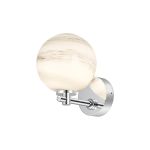 Gana Short Arm Wall Light, 1 Light G9, IP44, Polished Chrome/Grey/White Round Marble Effect Glass