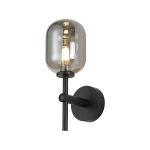 Gana Medium Arm Wall Light, 1 Light G9, IP44, Satin Black/Smoke Smooth Tubular Glass