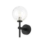 Gana Medium Arm Wall Light, 1 Light G9, IP44, Satin Black/Clear Waved Round Glass
