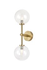 Gana Medium Arm Wall Light, 2 Light G9, IP44, Brass Gold/Clear Smooth Round Glass