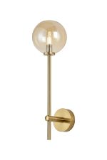 Gana Tall Arm Wall Light, 1 Light G9, IP44, Brass Gold/Amber Smooth Round Glass