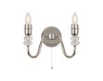 Lexo Wall Lamp Pull Switch (FRAME ONLY) Without Shade, 2 Light E27, Polished Nickel/Clear Crystal