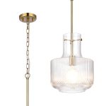 Romano Fluted Ribbed Glass Pendant, 1 x E27, Gold/Clear Glass