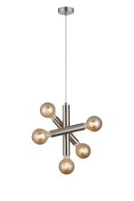 Vienta 3 Arm 5 Light Vertical Adjustable Pendant E27, Satin Nickel, Lamps Not Included,