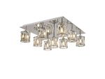 Fonte Square 9 Light G9 Flush Light Polished Chrome / Clear Crystal Shade